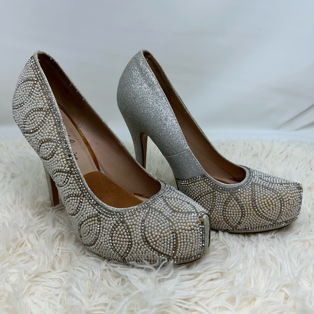 Lauren Lorraine Glittering Silver Heels